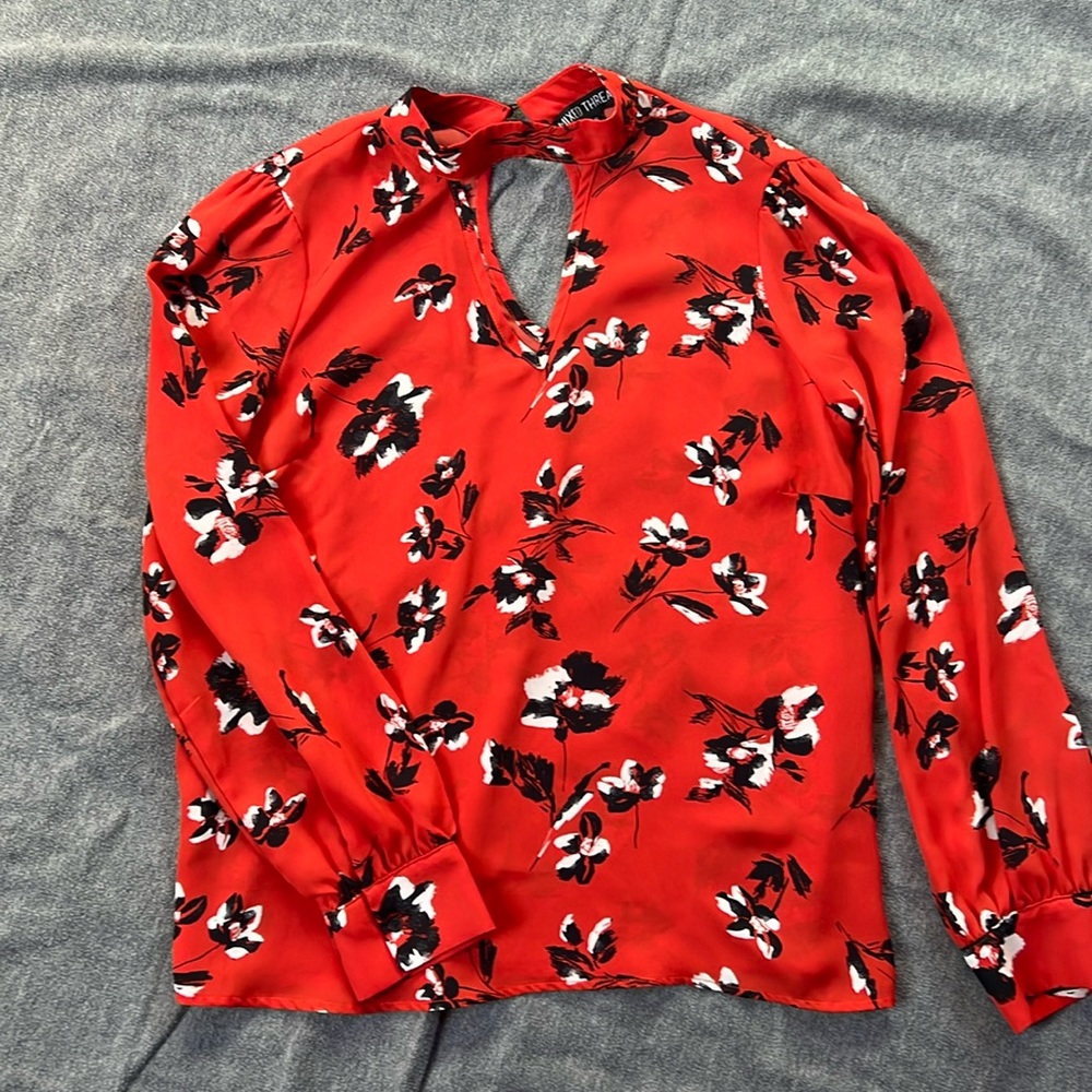 Red floral flowy blouse